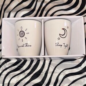 White Ceramic Mug Set with Sun and Moon Design